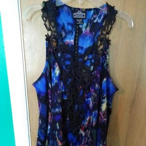 Edgy Deep-V Lace Flowing Tank Top